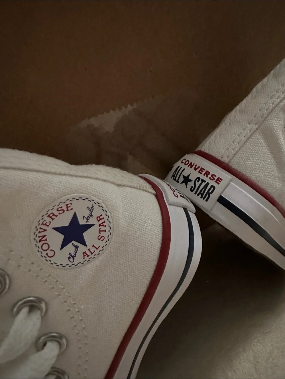 Converse Kids White High-Top Canvas Sneakers with Red Trim